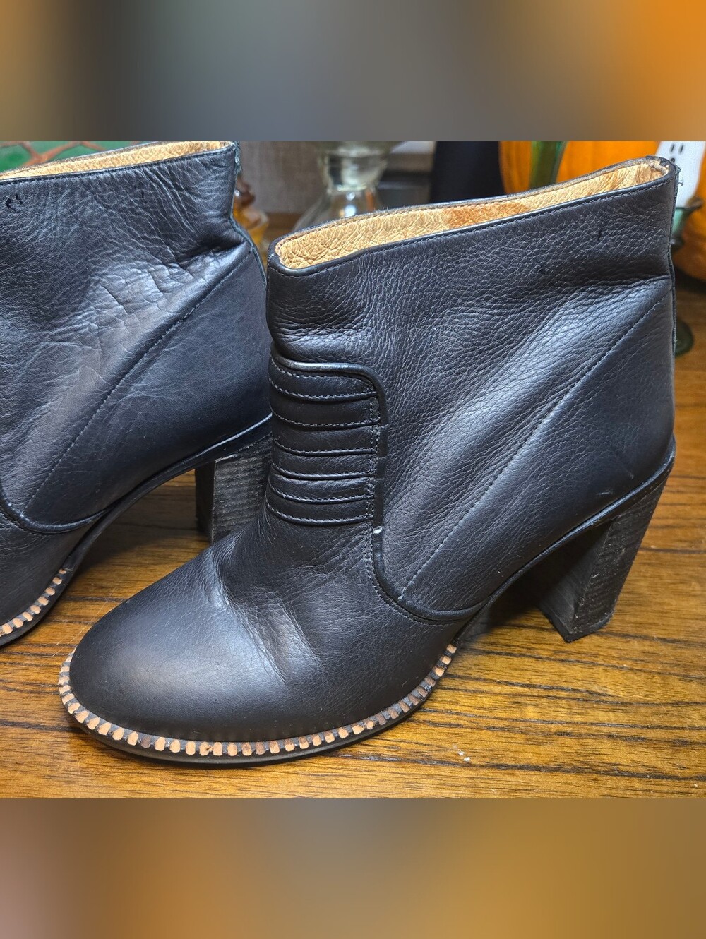 Free People Black Leather Stitched Trim Ankle Booties